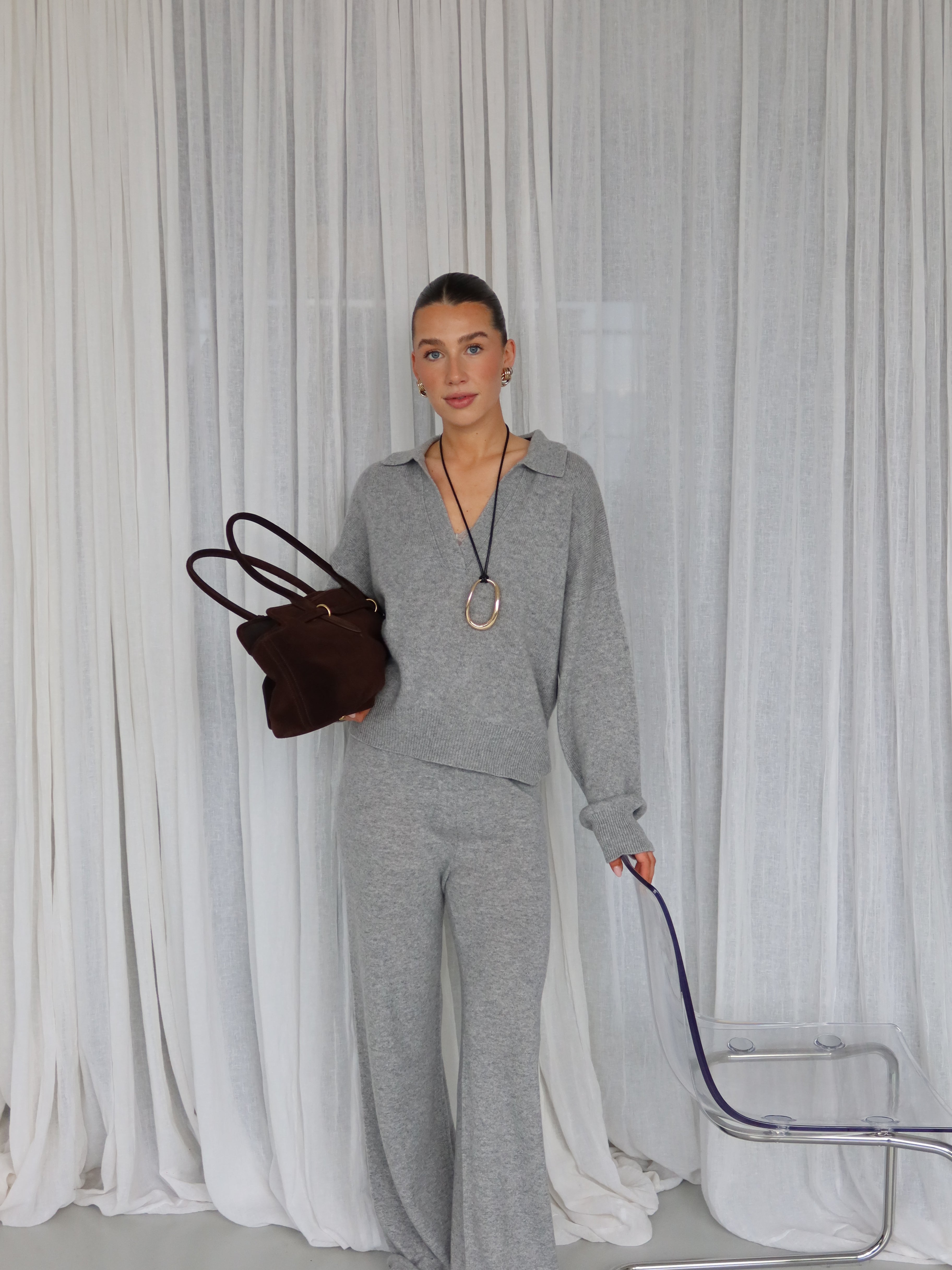 LORENA CASHMERE POLO grey melange