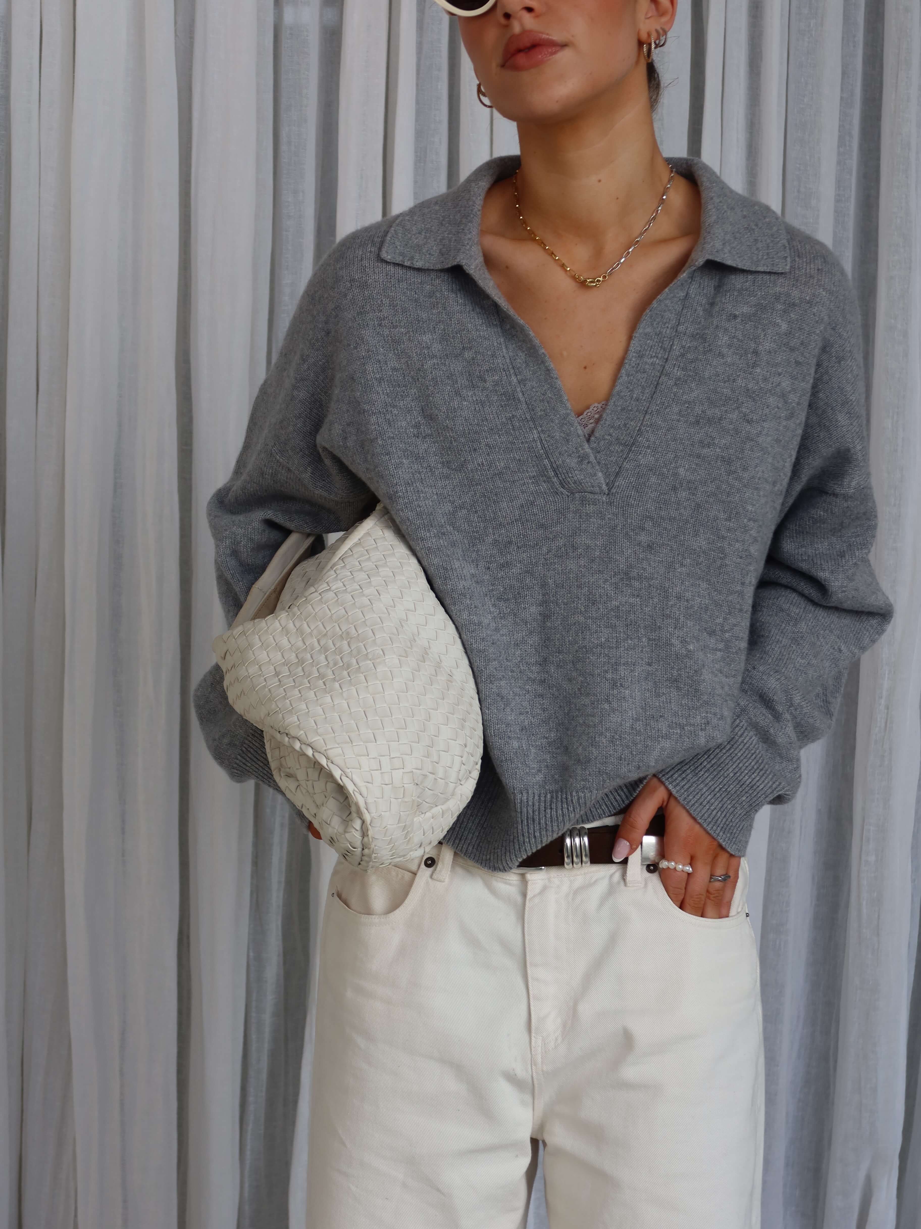 LORENA CASHMERE POLO grey melange