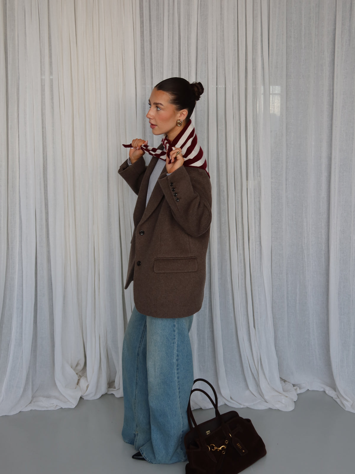 LOUISA CASHMERE SCARF burgundy stripe