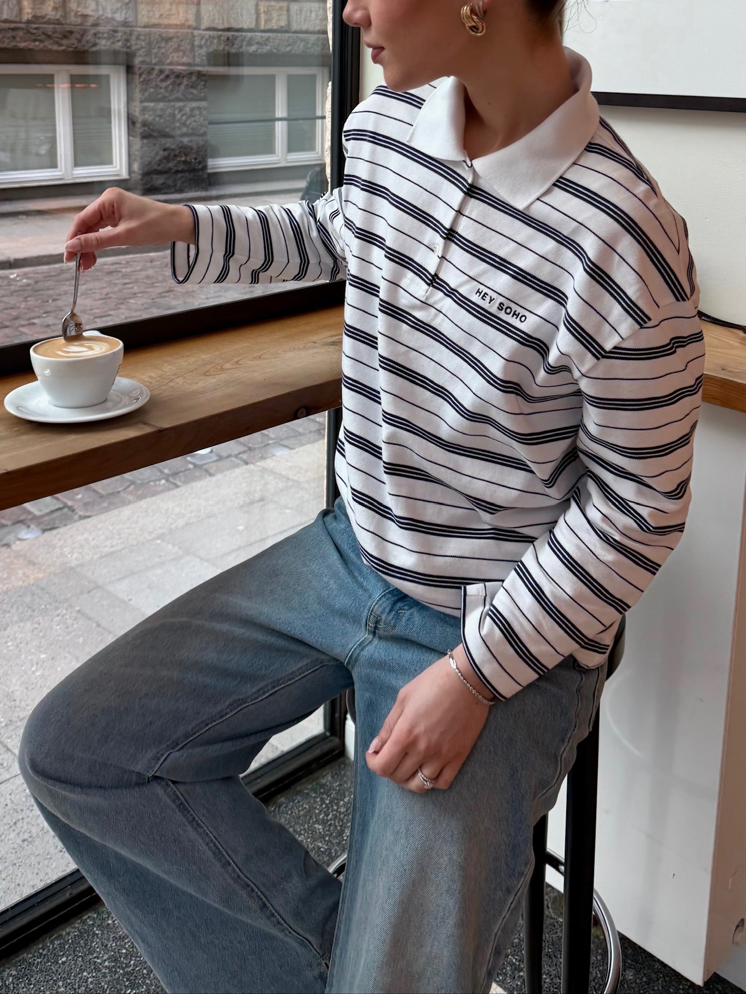 HEY SOHO LONGSLEEVE POLO navy white striped