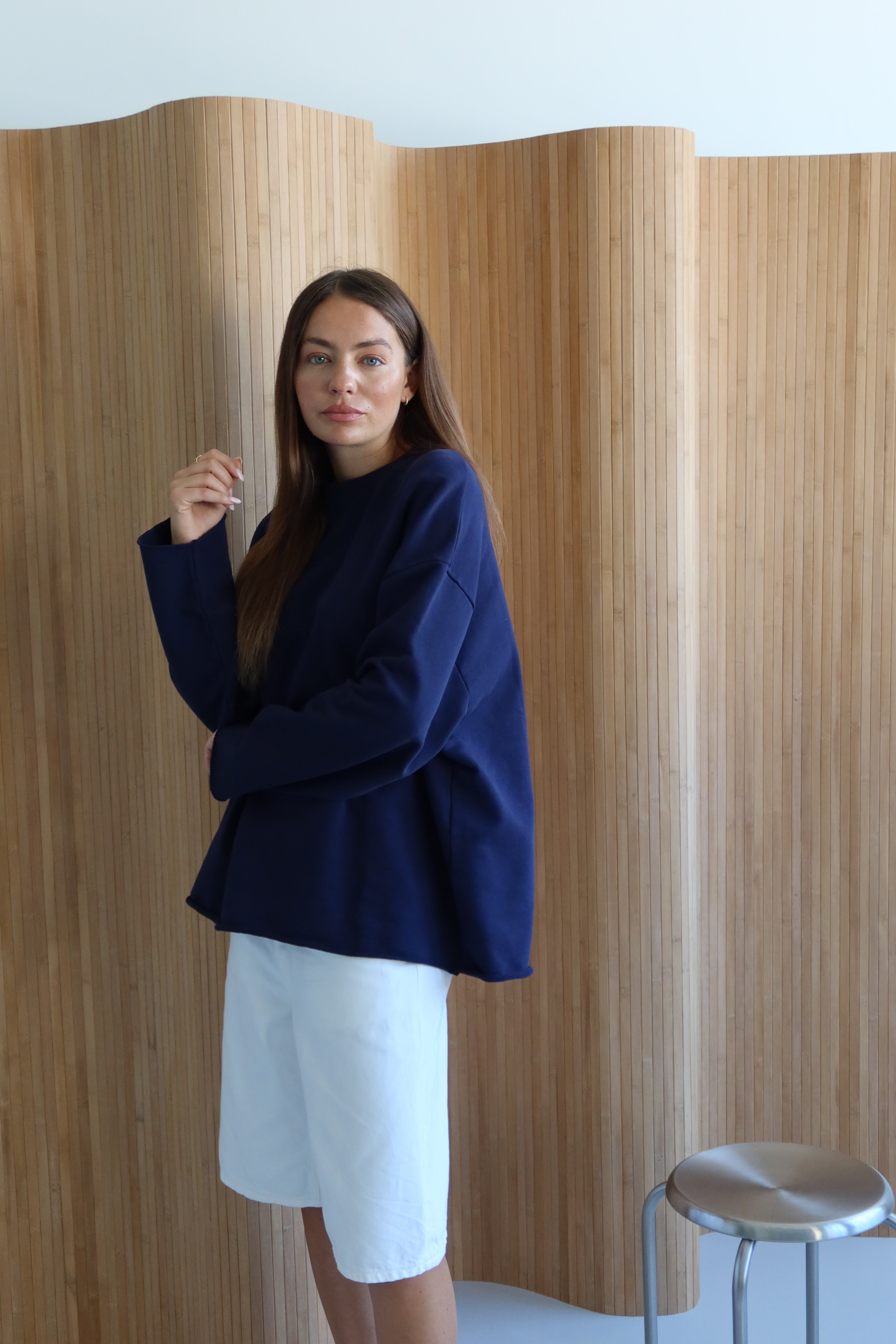 OPEN HEM SWEATSHIRT NAVY