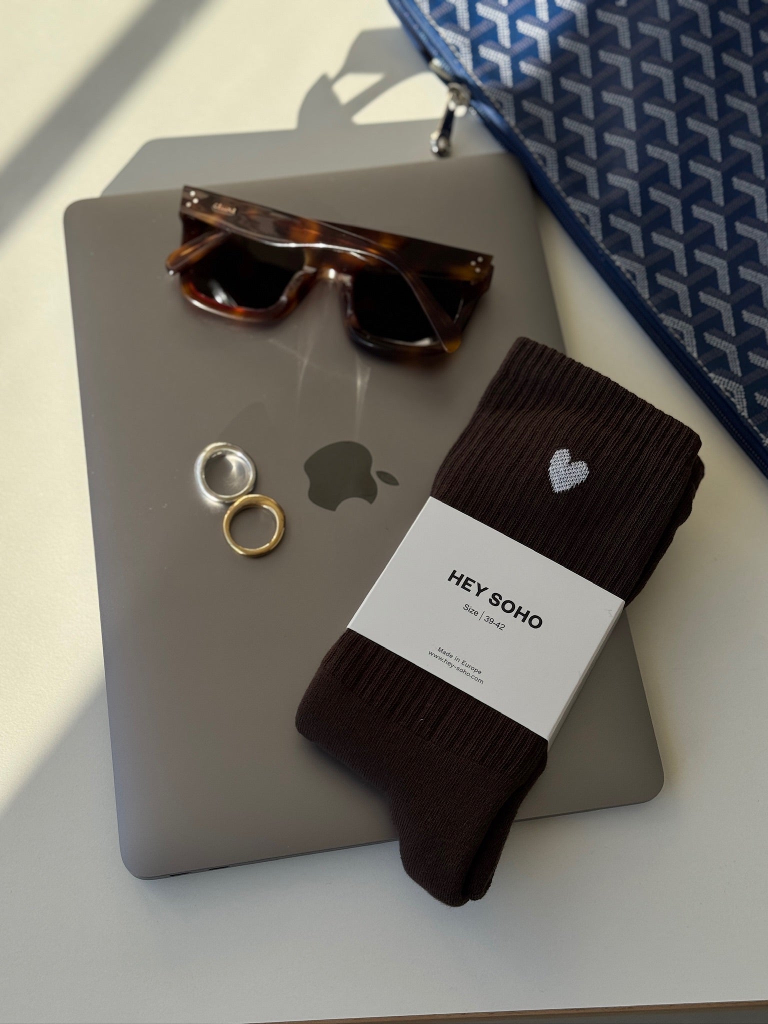 HEY SOHO Herz Socken chocolate I offwhite