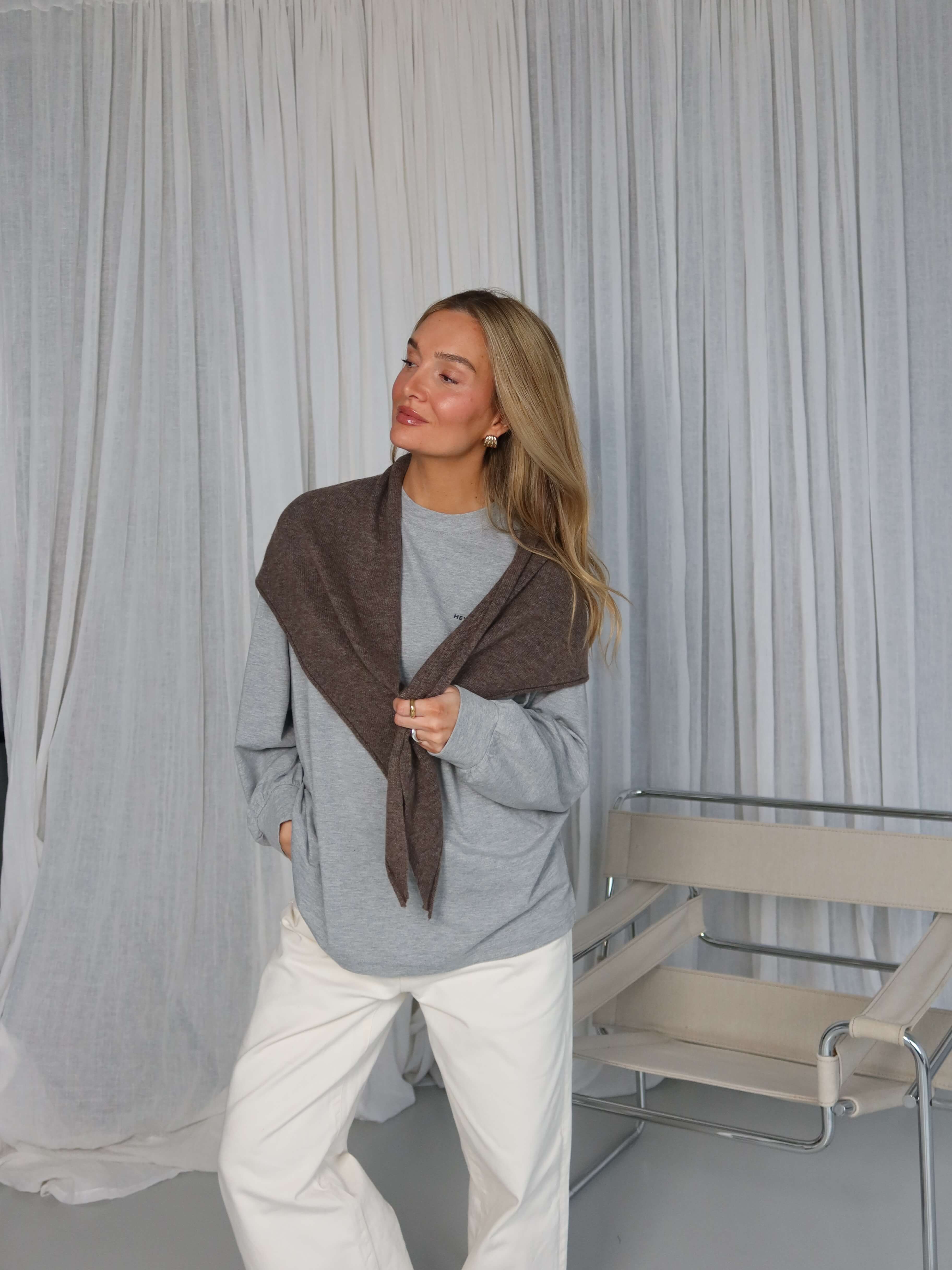 TAYA Cashmere Scarf dark brown melange