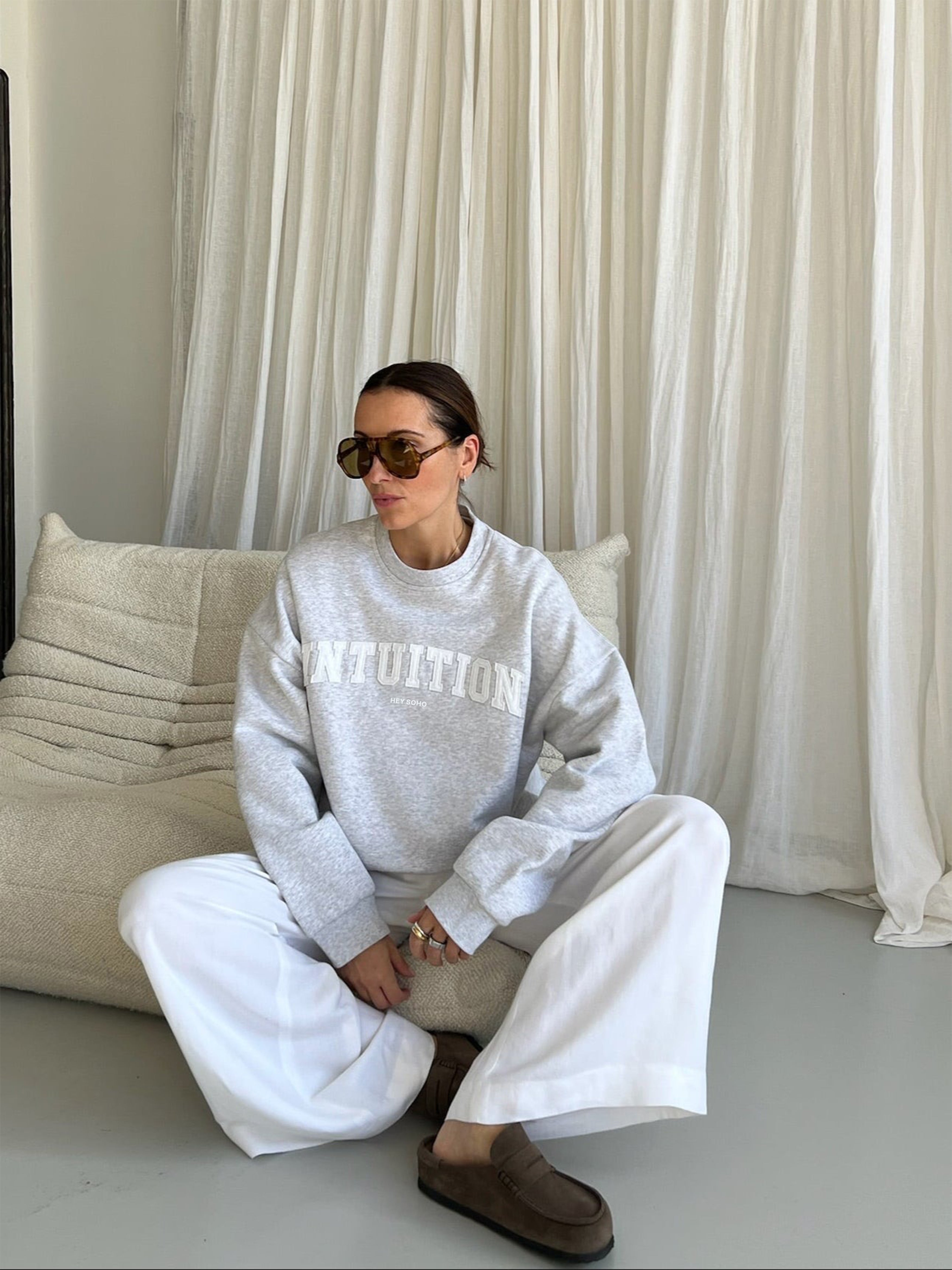 INTUITION Sweater light grey melange | white