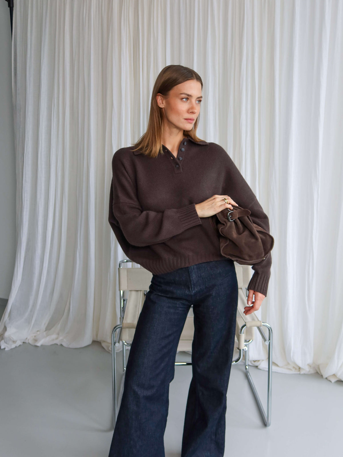 TAMY CASHMERE POLO dark brown melange